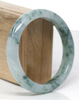 High-End Natural Icy Blue-Green Flower Jadeite Jade "Half Round" Bangle Bracelet (61.8mm) 