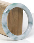 Baikalla Natural Blue-Green Flowers Jadeite Jade "Half Round" Bangle Bracelet (61mm) 