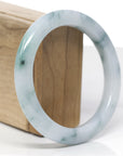 Baikalla Natural Blue-Green Flowers Jadeite Jade "Half Round" Bangle Bracelet (61mm) 