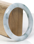 Baikalla Natural Blue-Green Flowers Jadeite Jade "Half Round" Bangle Bracelet (61mm) 