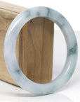 Baikalla Natural Blue-Green Flowers Jadeite Jade "Half Round" Bangle Bracelet (61mm) 
