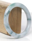 Baikalla Natural Blue-Green Flowers Jadeite Jade "Half Round" Bangle Bracelet (61mm) 