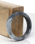 Baikalla Natural Black Wuji Jadeite Jade "Oval" Bangle Bracelet (55.4mm) 