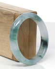 High-End Natural Icy Blue-Green Flower Jadeite Jade "Oval" Bangle Bracelet (56.7mm) 