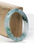 High-End Natural Icy Blue-Green Flower Jadeite Jade "Oval" Bangle Bracelet (56.7mm) 