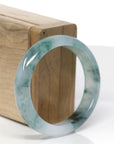 High-End Natural Icy Blue-Green Flower Jadeite Jade "Oval" Bangle Bracelet (56.7mm) 
