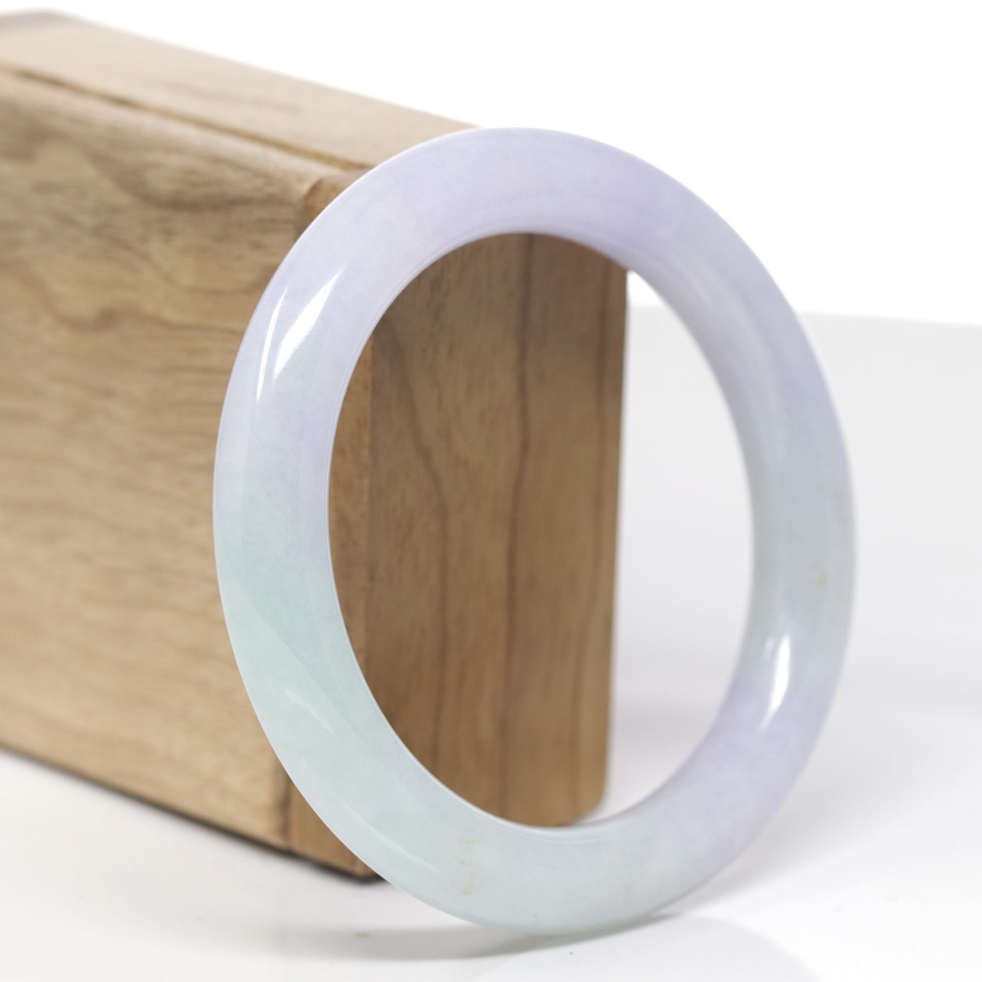 Baikalla Natural Icy Light Lavender &amp; Green Jadeite Jade "Traditional Round" Bangle Bracelet (56.6mm) 