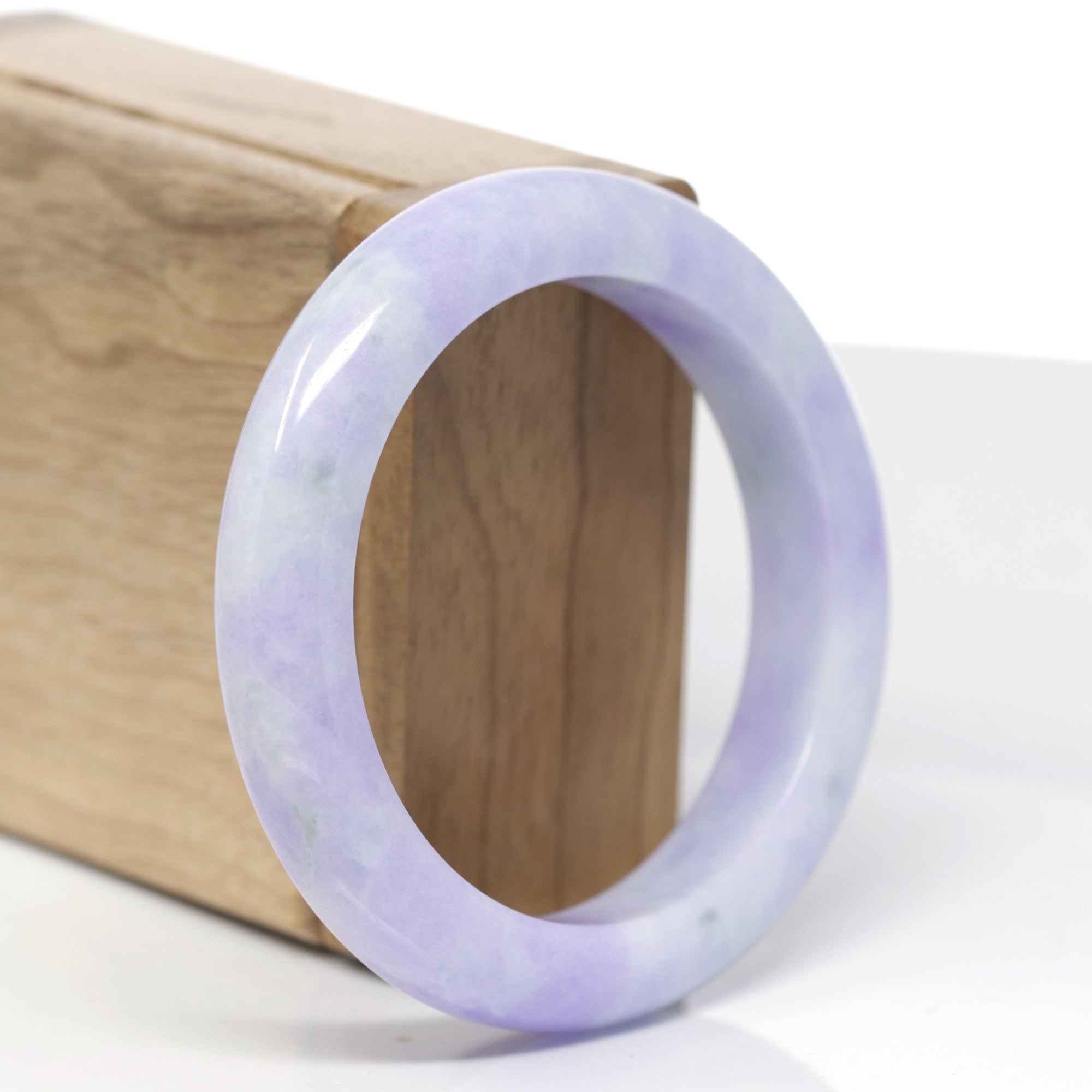 High-End Natural Vixen Lavender Jadeite Jade "Half Round" Bangle Bracelet (55mm) 