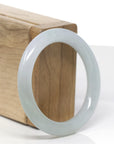 Baikalla Natural Light Green & Icy Oil-Green Patch Jadeite Jade "Traditional Round" Bangle Bracelet (51.8mm) 