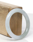 Baikalla Natural Light Green & Icy Oil-Green Patch Jadeite Jade "Traditional Round" Bangle Bracelet (51.8mm) 