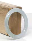 Baikalla Natural Light Green & Icy Oil-Green Patch Jadeite Jade "Traditional Round" Bangle Bracelet (51.8mm) 