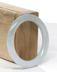 Baikalla Natural Light Green & Icy Oil-Green Patch Jadeite Jade "Traditional Round" Bangle Bracelet (51.8mm) 