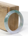 High-End Natural Icy Blue-Green Flower & Light Lavender Jadeite Jade "Oval" Bangle Bracelet (51.1mm) 