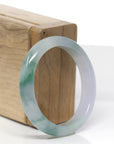 High-End Natural Icy Blue-Green Flower & Light Lavender Jadeite Jade "Oval" Bangle Bracelet (51.1mm) 
