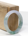 High-End Natural Icy Blue-Green Flower & Light Lavender Jadeite Jade "Oval" Bangle Bracelet (51.1mm) 