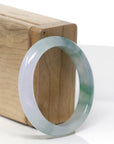 High-End Natural Icy Blue-Green Flower & Light Lavender Jadeite Jade "Oval" Bangle Bracelet (51.1mm) 
