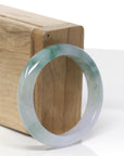 High-End Natural Icy Blue-Green Flower & Light Lavender Jadeite Jade "Oval" Bangle Bracelet (51.1mm) 