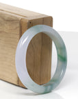 High-End Natural Icy Blue-Green Flower & Light Lavender Jadeite Jade "Oval" Bangle Bracelet (51.1mm) 