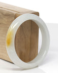 Baikalla Natural Yellow Patch Jadeite Jade "Half Round" Bangle Bracelet (55.7mm) 