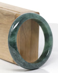 Baikalla Natural Deep Forest Green Jadeite Jade "Half Round" Bangle Bracelet (55.6mm) 
