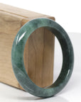 Baikalla Natural Deep Forest Green Jadeite Jade "Half Round" Bangle Bracelet (55.6mm) 
