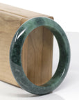 Baikalla Natural Deep Forest Green Jadeite Jade "Half Round" Bangle Bracelet (55.6mm) 