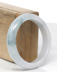 Baikalla Natural Light Blue-Green Flower Patch Jadeite Jade "Half Round" Bangle Bracelet (55.6mm) 
