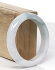 Baikalla Natural Light Blue-Green Flower Patch Jadeite Jade "Half Round" Bangle Bracelet (55.6mm) 