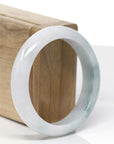 Baikalla Natural Light Blue-Green Flower Patch Jadeite Jade "Half Round" Bangle Bracelet (55.6mm) 