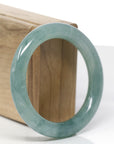 High-End Natural Icy Blue-Green Jadeite Jade "Traditional Full Round" Bangle Bracelet (53.9mm) 