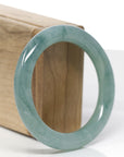 High-End Natural Icy Blue-Green Jadeite Jade "Traditional Full Round" Bangle Bracelet (53.9mm) 