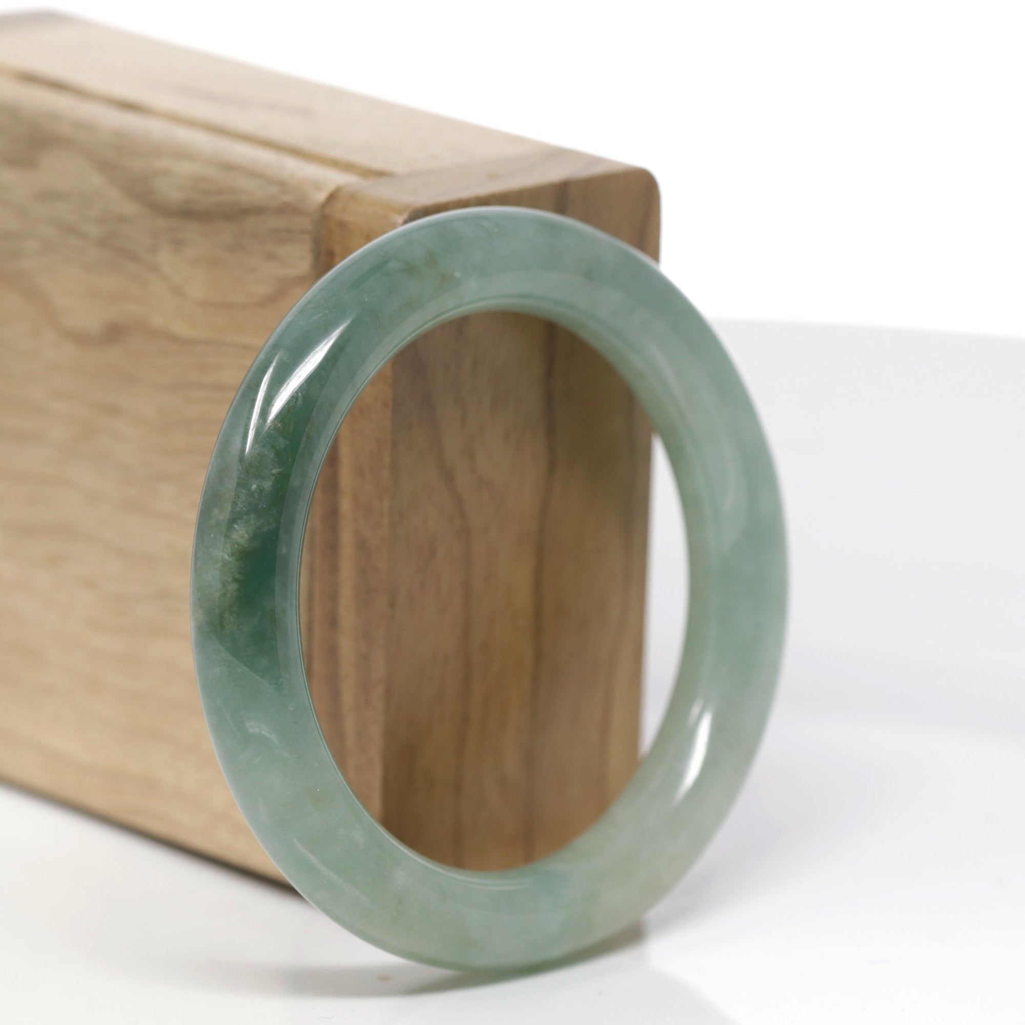Natural Icy Forest Green Jadeite Jade "Traditional Full Round" Bangle Bracelet (50.7 mm) 