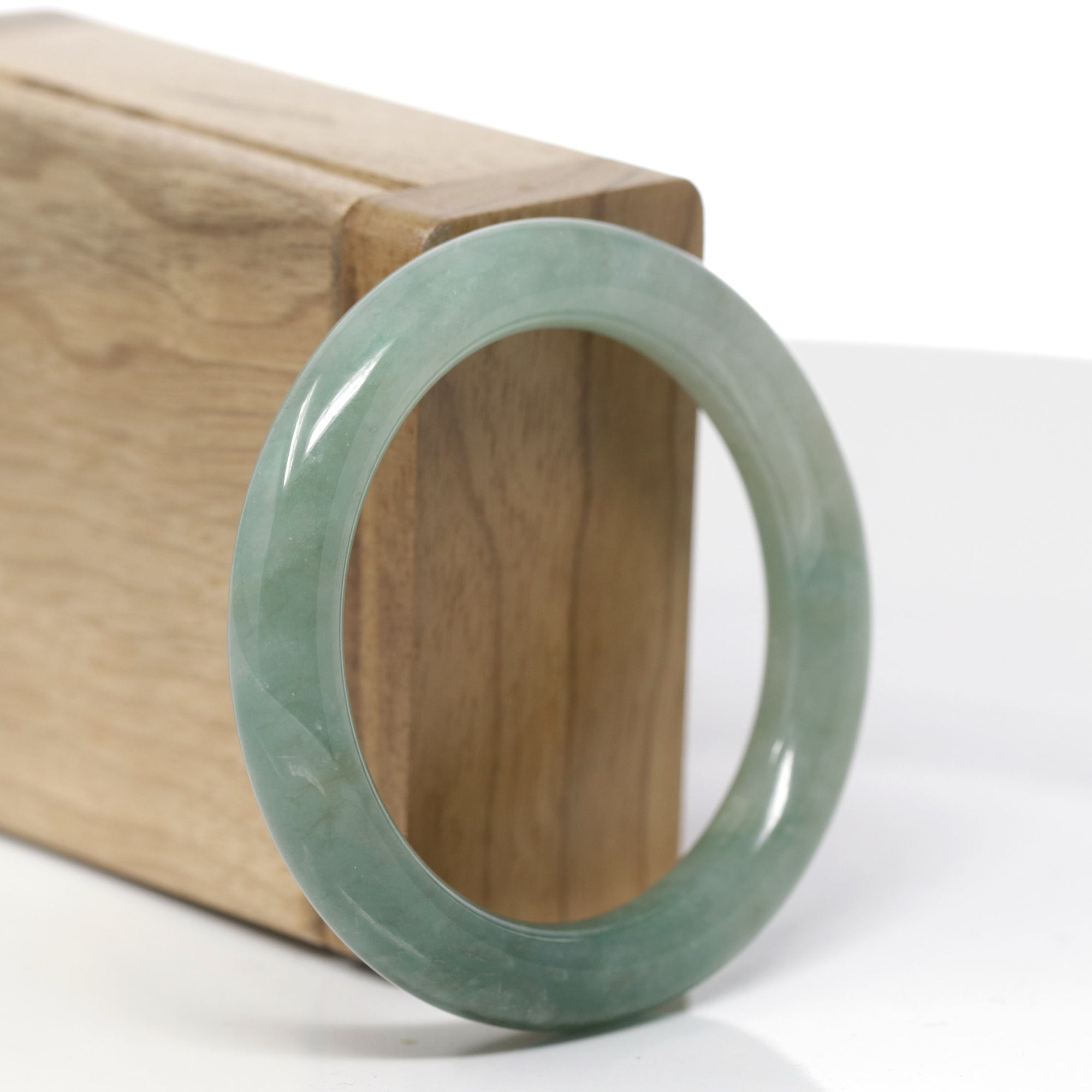 Natural Icy Forest Green Jadeite Jade "Traditional Full Round" Bangle Bracelet (50.7 mm) 