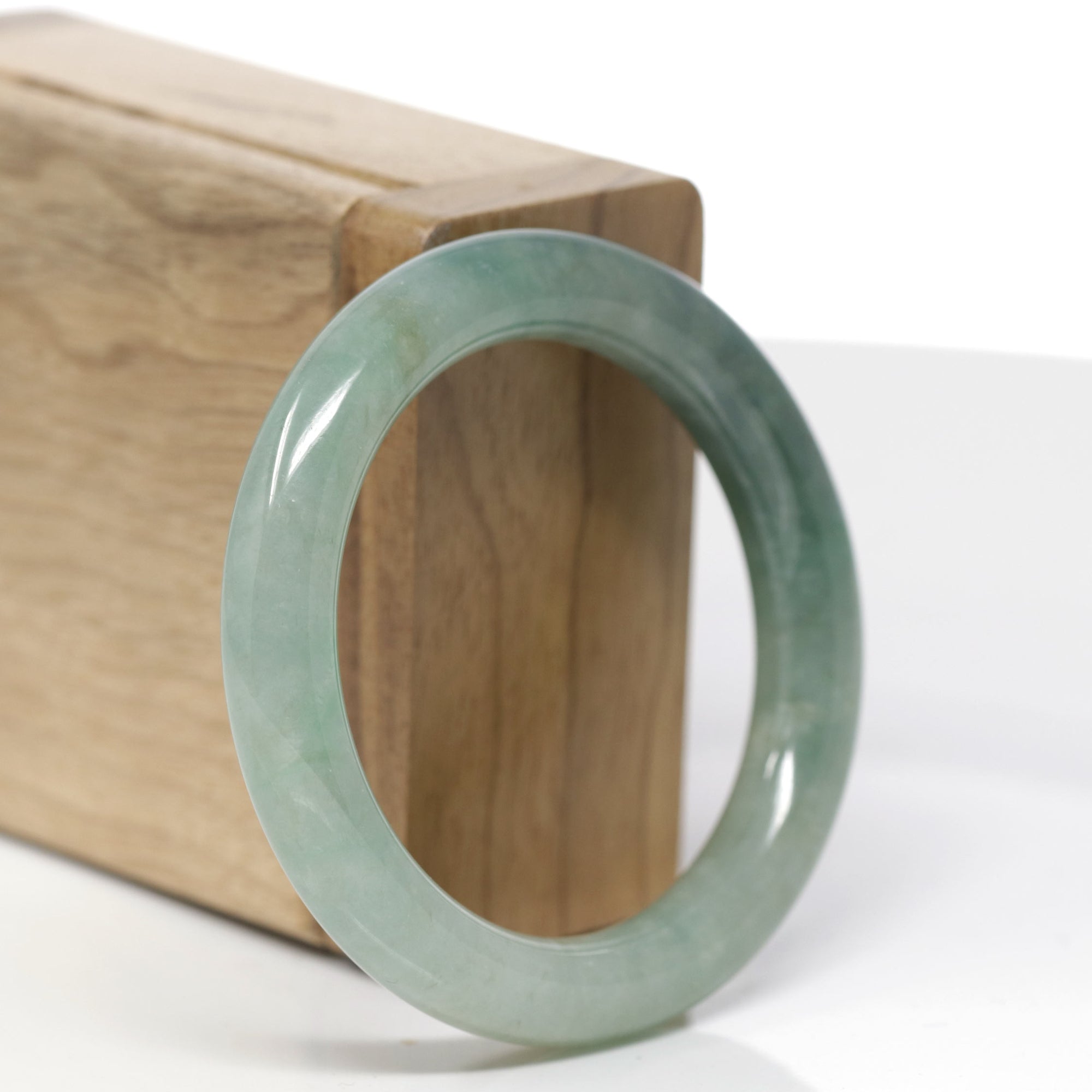 Natural Icy Forest Green Jadeite Jade "Traditional Full Round" Bangle Bracelet (50.7 mm) 