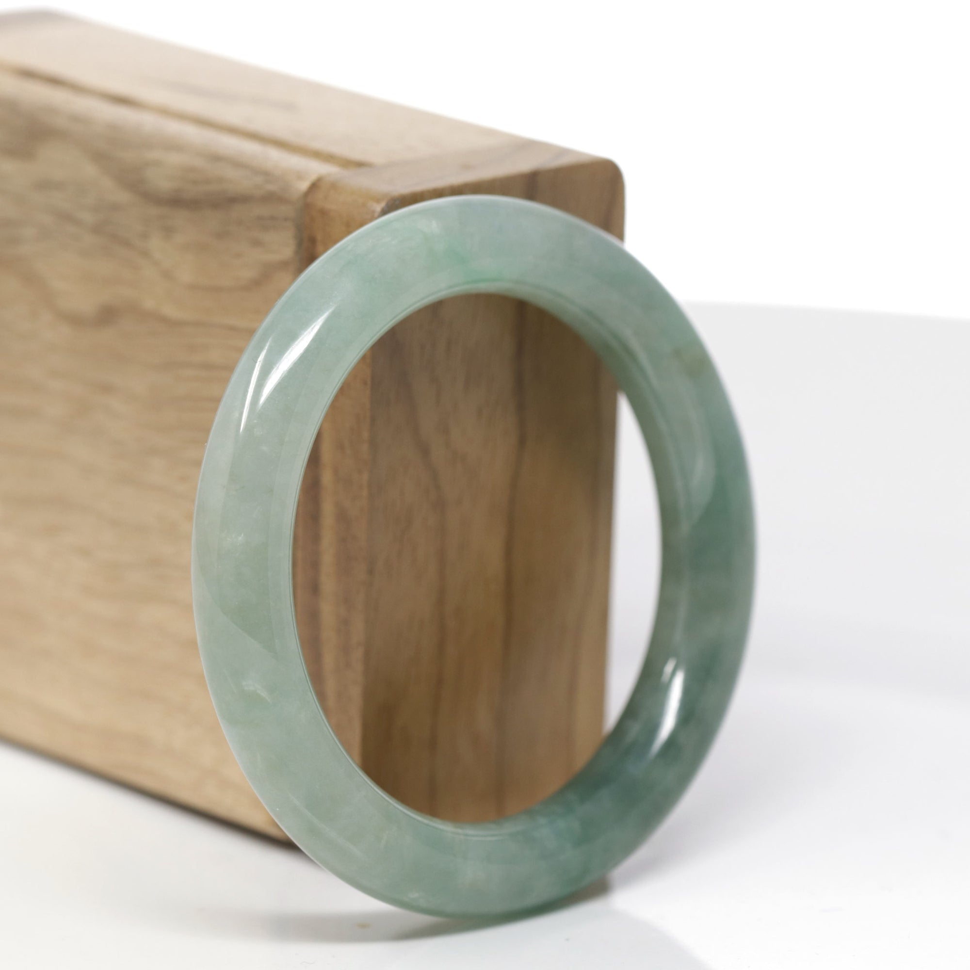 Natural Icy Forest Green Jadeite Jade "Traditional Full Round" Bangle Bracelet (50.7 mm) 