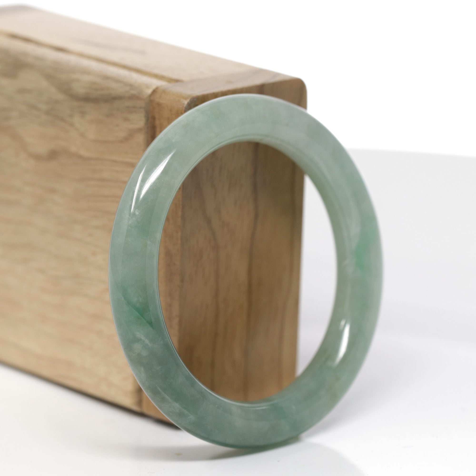 Natural Icy Forest Green Jadeite Jade "Traditional Full Round" Bangle Bracelet (50.7 mm) 