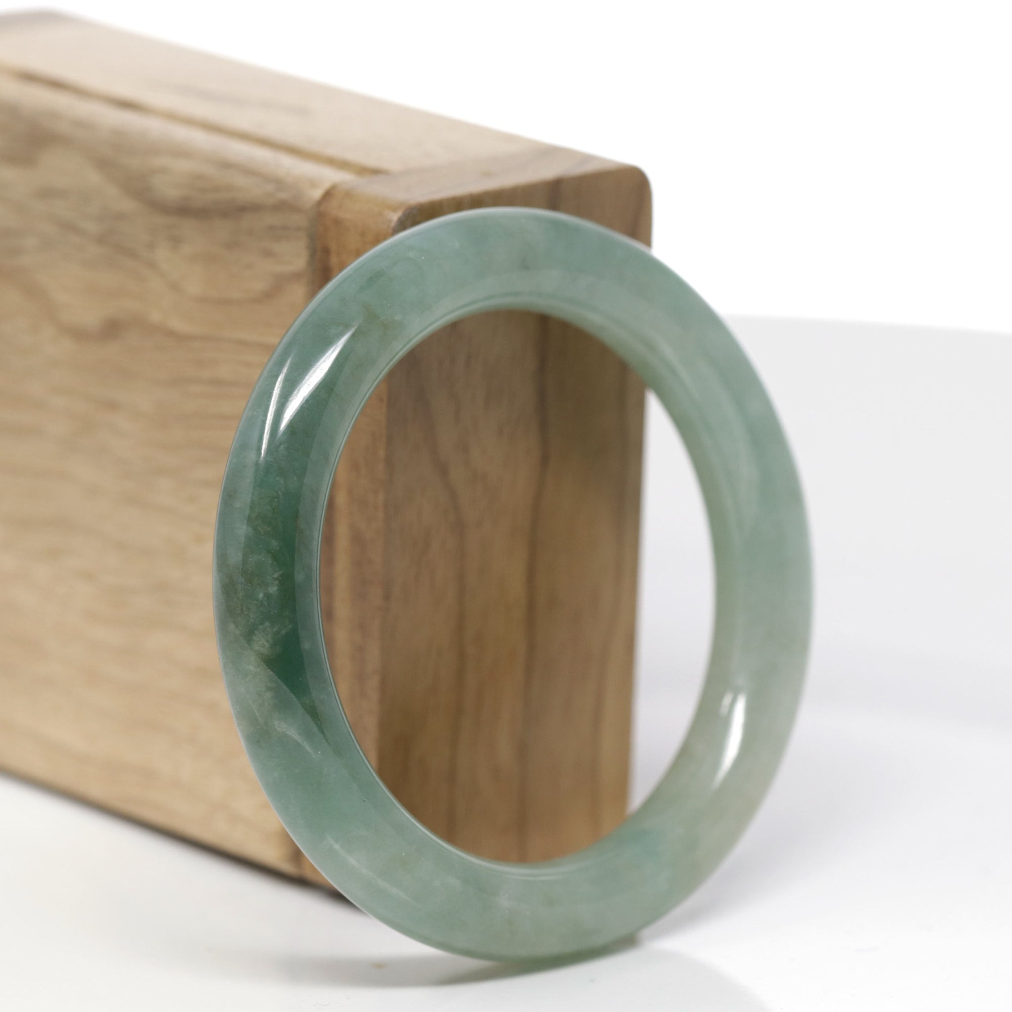 Natural Icy Forest Green Jadeite Jade "Traditional Full Round" Bangle Bracelet (50.7 mm) 