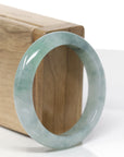 Baikalla Natural Icy Green & Black Wuji Jadeite Jade "Half Round" Bangle Bracelet (53.9mm) 