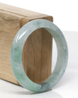 Baikalla Natural Icy Green & Black Wuji Jadeite Jade "Half Round" Bangle Bracelet (53.9mm) 