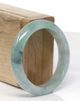 Baikalla Natural Icy Green & Black Wuji Jadeite Jade "Half Round" Bangle Bracelet (53.9mm) 