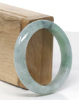 Baikalla Natural Icy Green & Black Wuji Jadeite Jade "Half Round" Bangle Bracelet (53.9mm) 