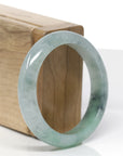 Baikalla Natural Icy Green & Black Wuji Jadeite Jade "Half Round" Bangle Bracelet (53.9mm) 