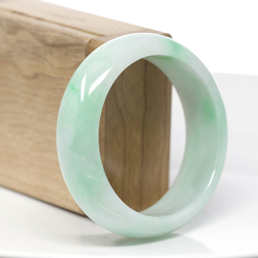 Baikalla Classic Green Natural Jadeite Jade Wider Bangle Bracelet (57.8 mm) #995
