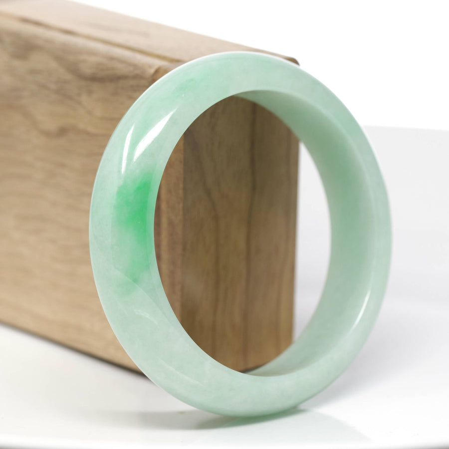 Baikalla Classic Green Natural Jadeite Jade Wider Bangle Bracelet (58.24 mm) #953