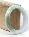 "Classic Princess Half Round" Genuine Burmese Forest Green & White Jadeite Jade Bangle Bracelet (56.11 mm ) 