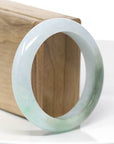 "Classic Princess Half Round" Genuine Burmese Forest Green & White Jadeite Jade Bangle Bracelet (56.11 mm ) 