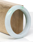 "Classic Princess Half Round" Genuine Burmese Forest Green & White Jadeite Jade Bangle Bracelet (56.11 mm ) 