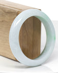 "Classic Princess Half Round" Genuine Burmese Forest Green & White Jadeite Jade Bangle Bracelet (56.11 mm ) 