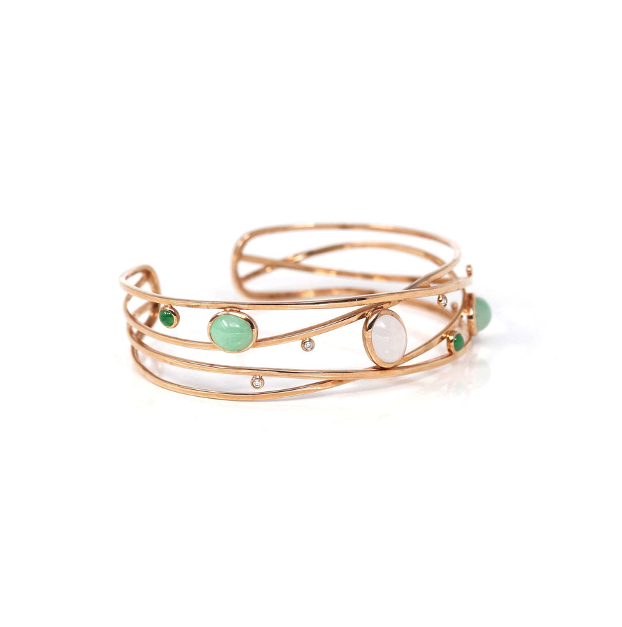 Baikalla Jewelry Gold Jade Bracelet Copy of 18k Rose Gold Oval Bracelet Bangle with Jade & Diamonds