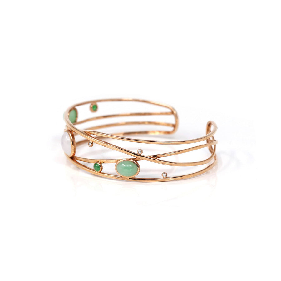 Baikalla Jewelry Gold Jade Bracelet Copy of 18k Rose Gold Oval Bracelet Bangle with Jade & Diamonds